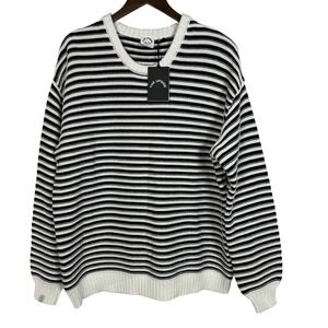 NWT The Upside Boo Knit Black White Striped Sweater L Organic Cotton Oversized
